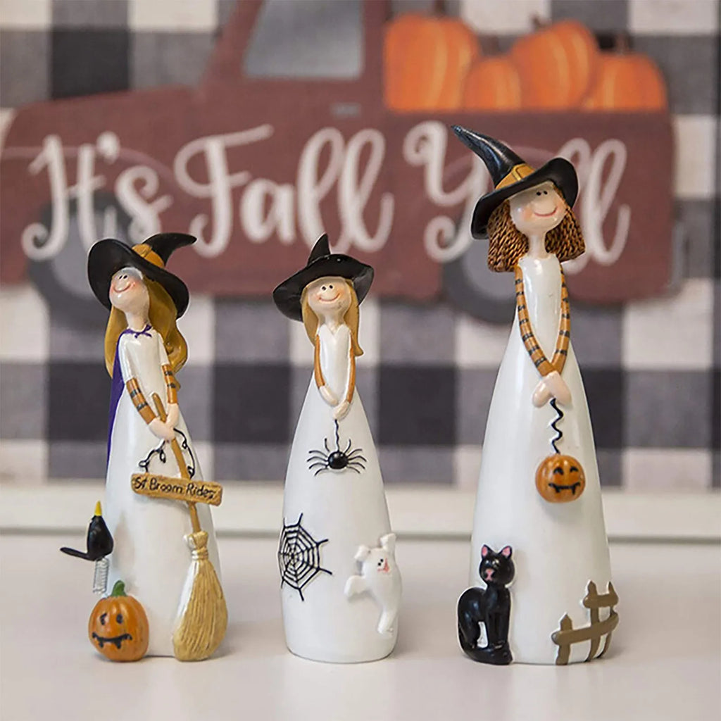 Witch Girl Figurine Set – Halloween Tabletop Decoration