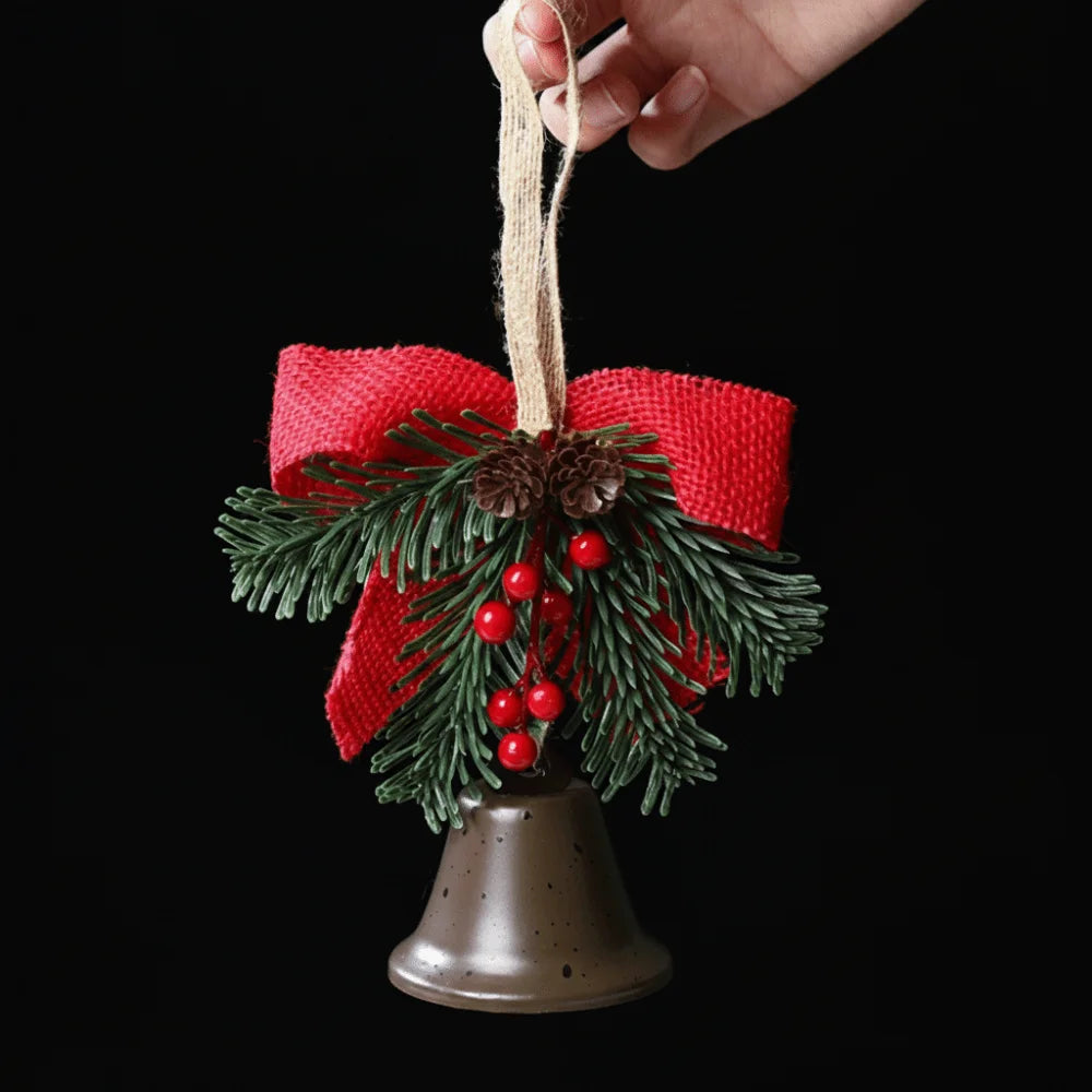 Metal Christmas Bell Pendant – Jingle Bowknot Holiday Decor