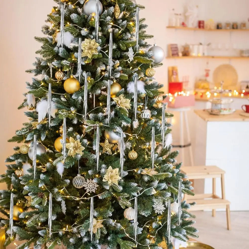Christmas Tinsel Icicle Strands – Gold & Silver Foil Decor