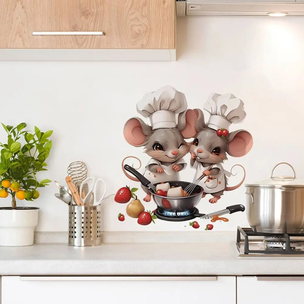 Cartoon Chef Cat Kitchen Wall Decal – Self-Adhesive PVC Sticker