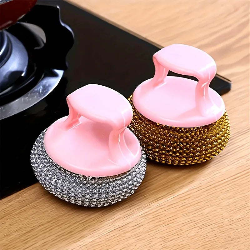 2-Pack Stainless Steel Wire Cleaning Balls with Sponge Handles