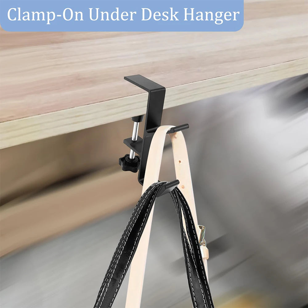 Adjustable Desk Edge Hook – Dual Bag & Headphone Hanger