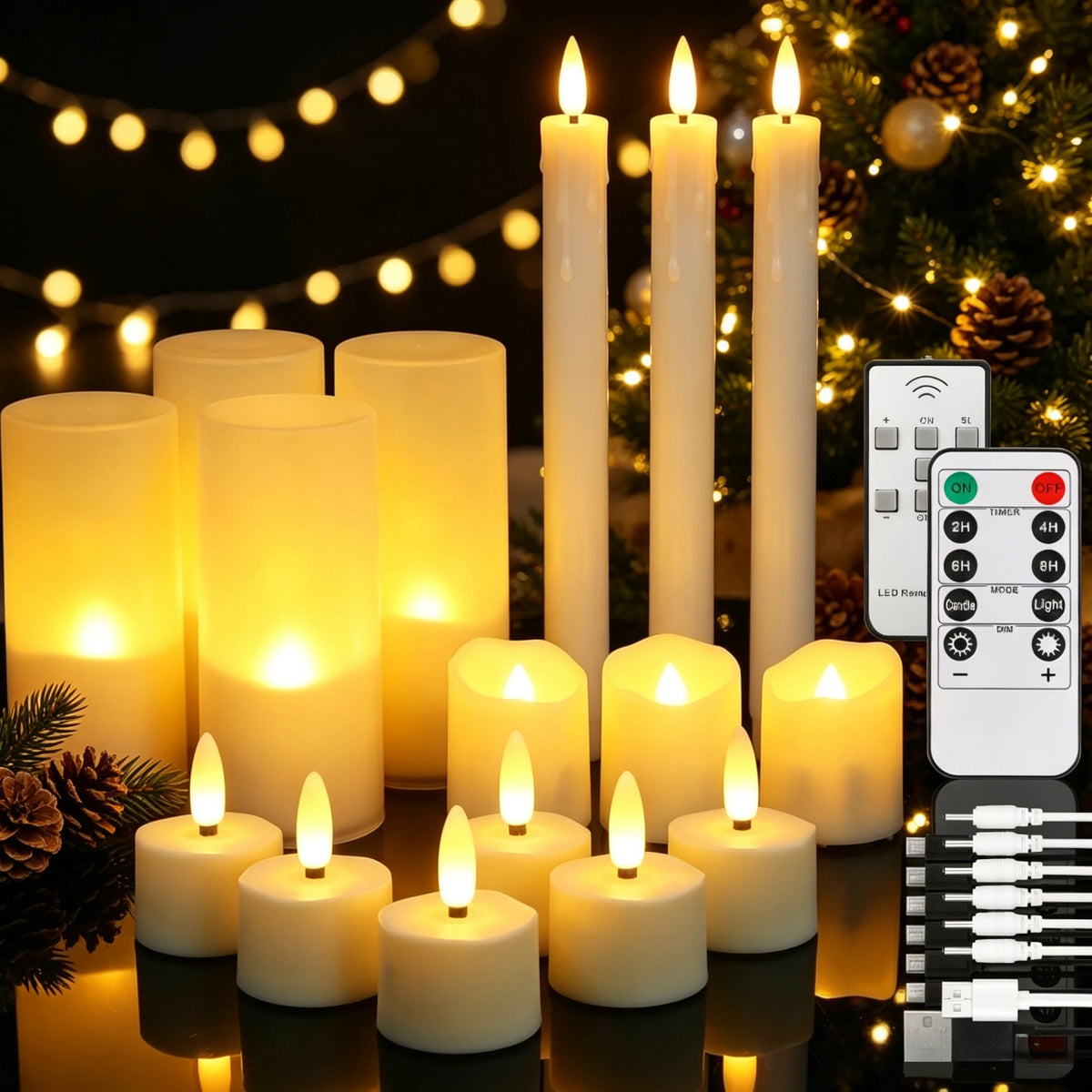 USB Rechargeable Flameless LED Candles with Remote – 6 Pack