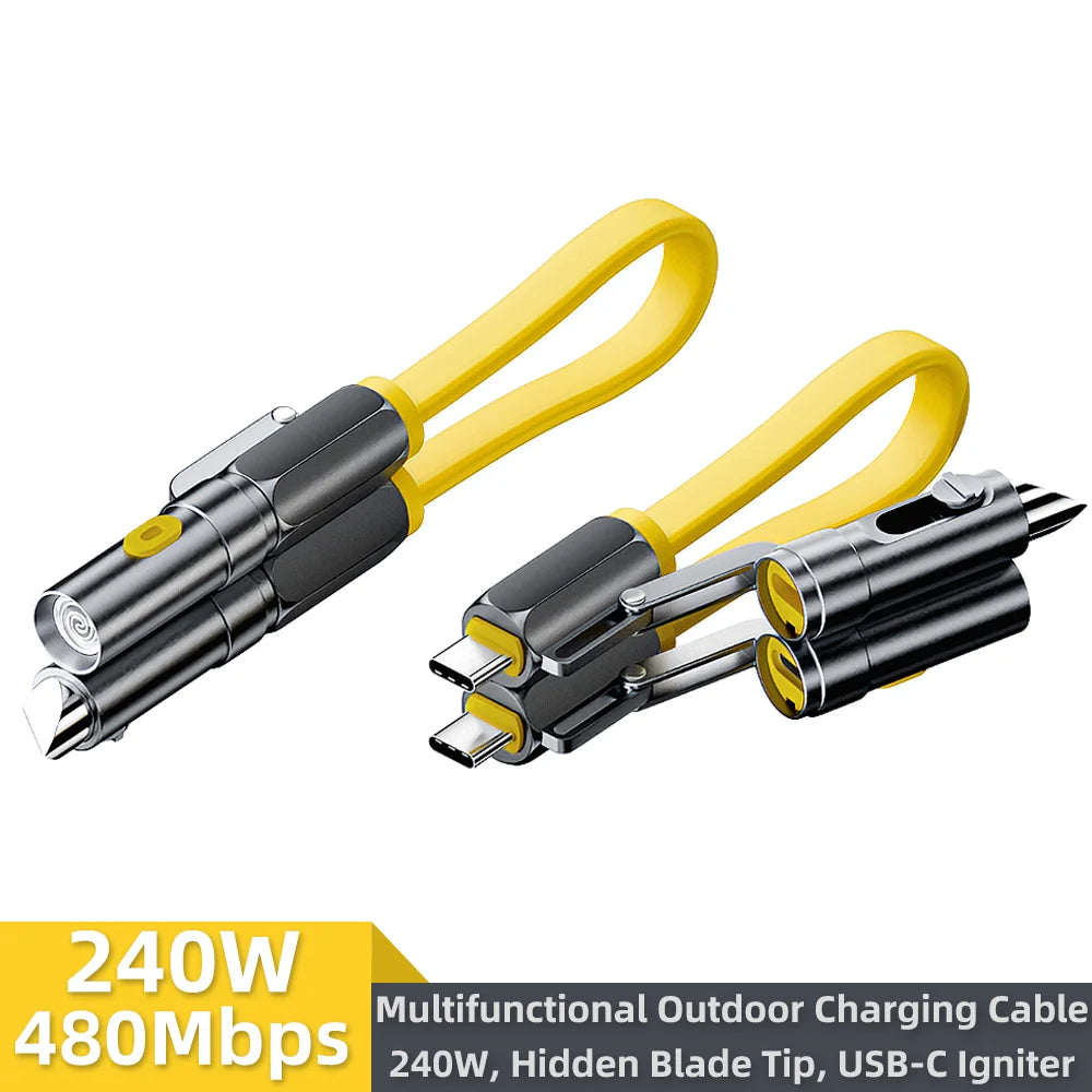 240W USB-C Cable 22cm with Emergency Igniter & Hidden Cutter