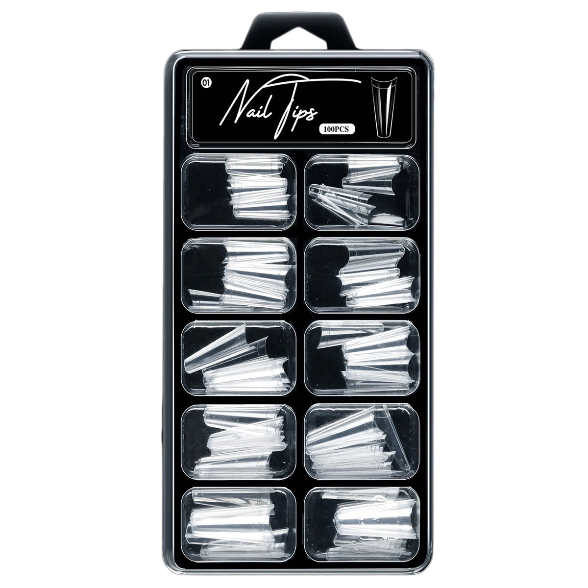 100pcs Clear Coffin Fake Nails Pre-Etched Full Cover Tips