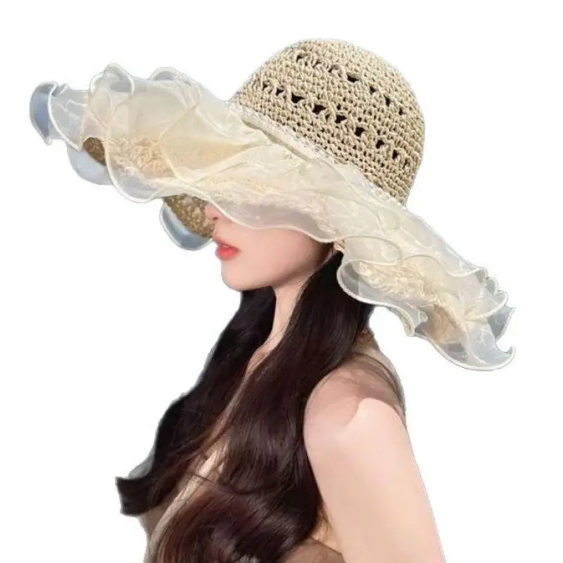 VIBE Foldable Wide Brim Straw Beach Hat – UV Sun Cap Women