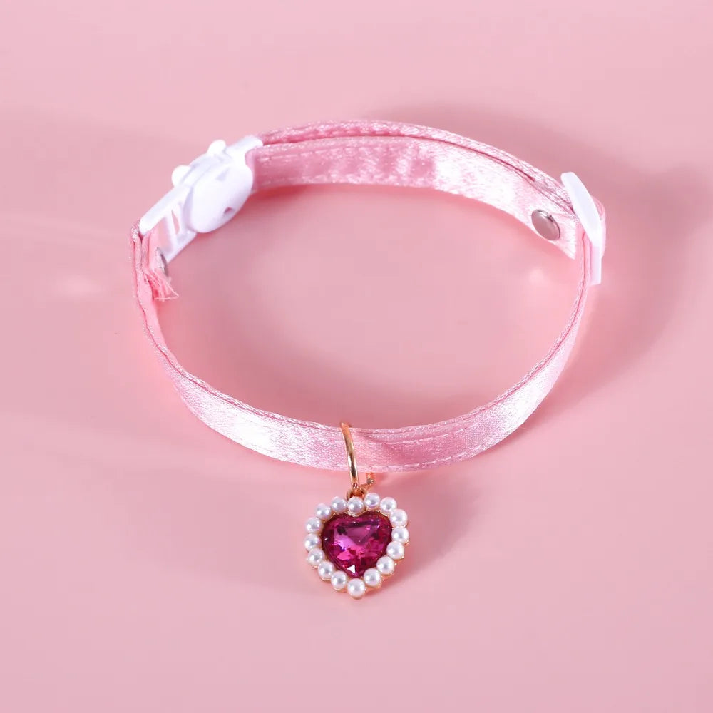 Adjustable Cat Collar with Heart Pendant & Bow Tie