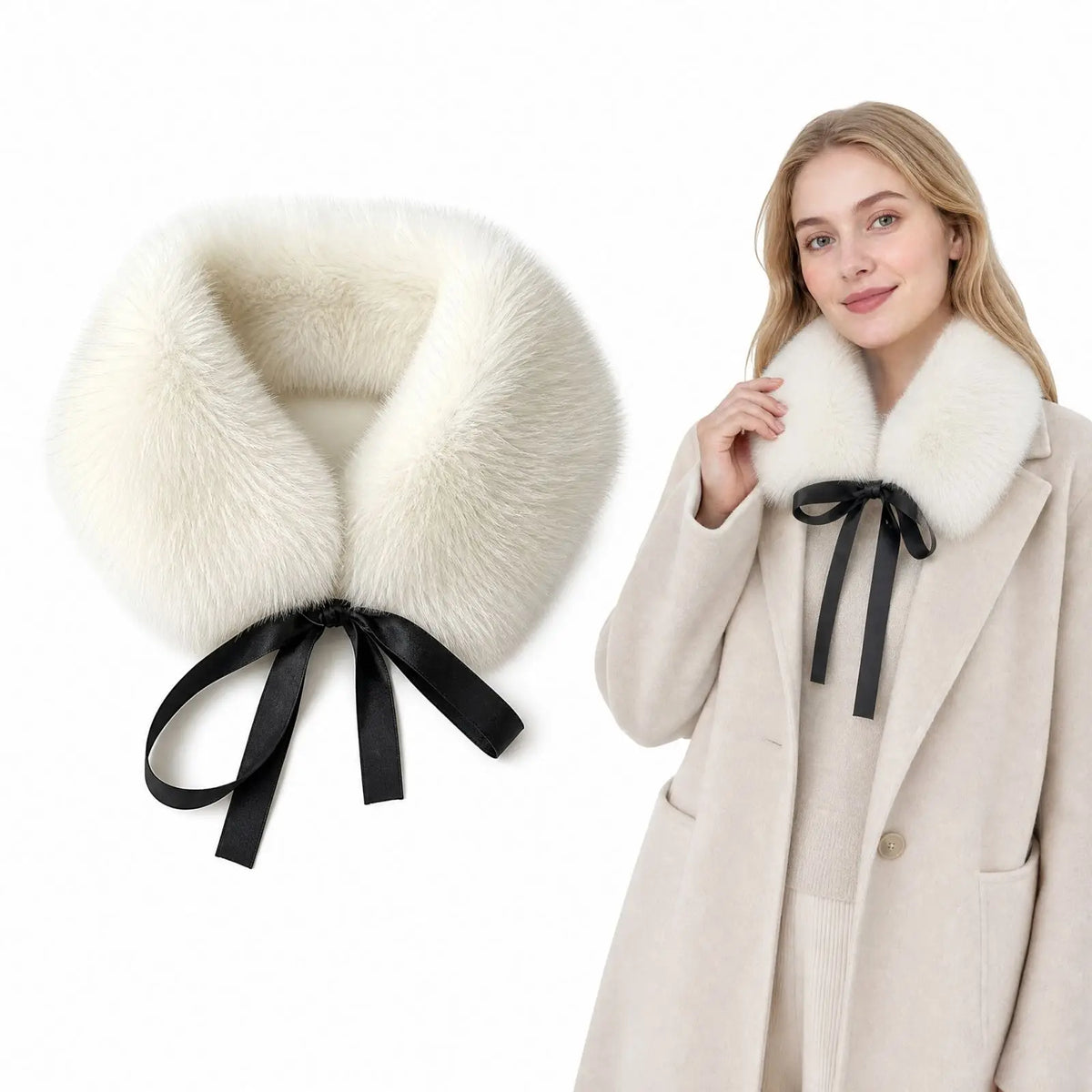 Women's Faux Fur Collar Scarf – Soft Fluffy Winter Neck Wrap