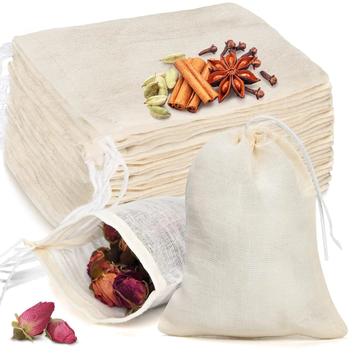 Reusable Cotton Spice & Herb Filter Bags for Cooking