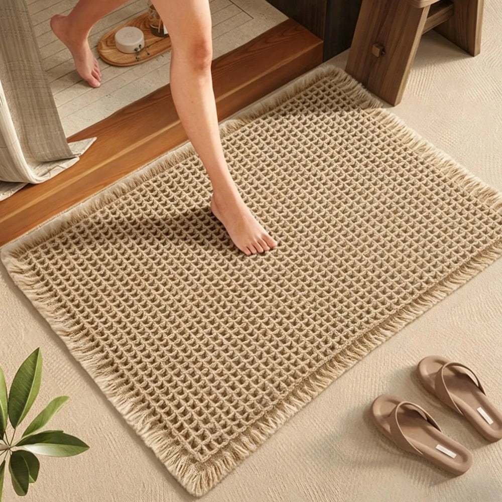 Waffle Bath Mat Non-Slip Backing | Super Absorbent Quick-Dry Rug