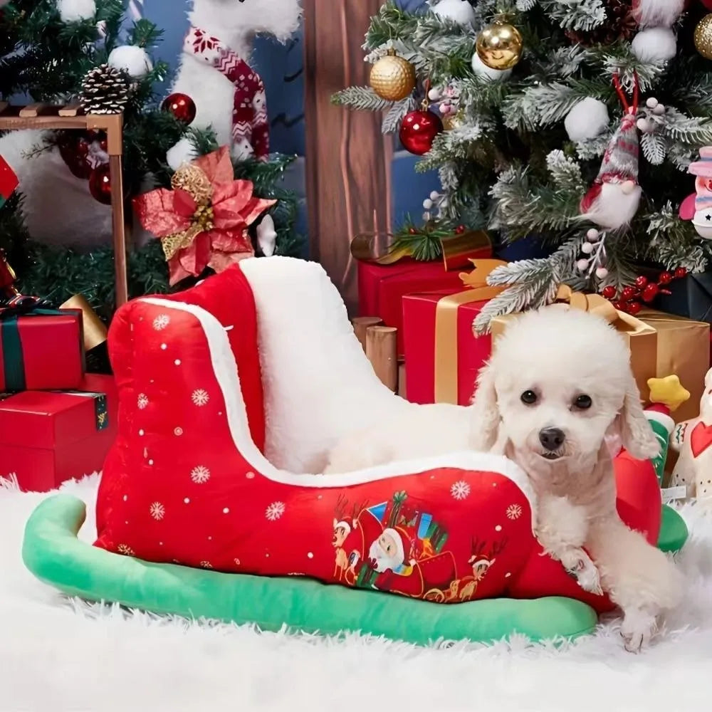 Faux Fur Sleigh Dog Bed – Warm, Festive & Washable