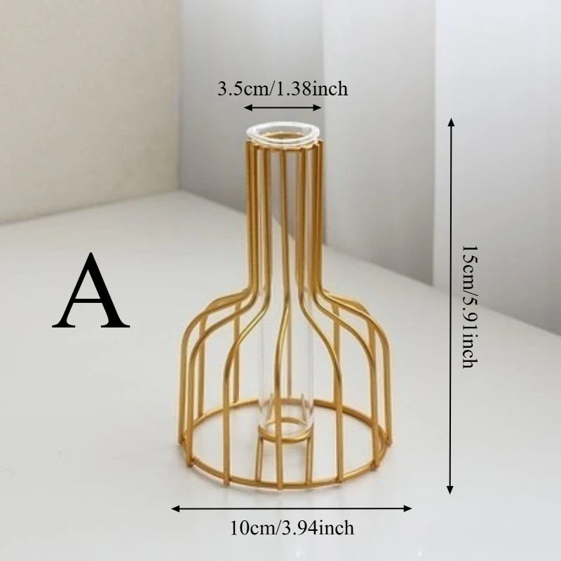 Wrought Iron Gold Flower Vase Hollow Design – Home Decor