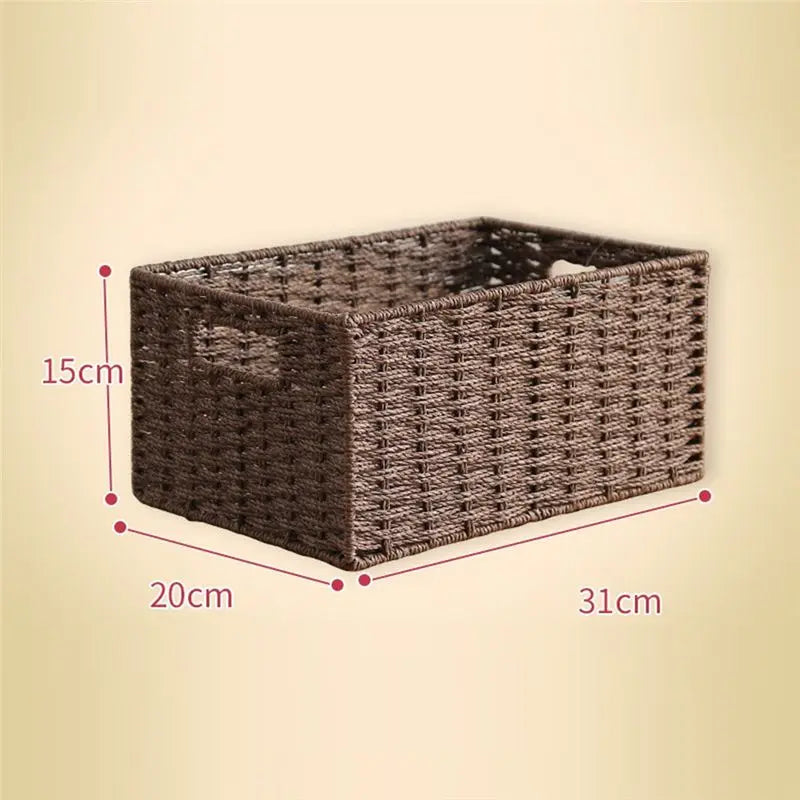 Woven Paper Rope Storage Basket with Built-In Handle