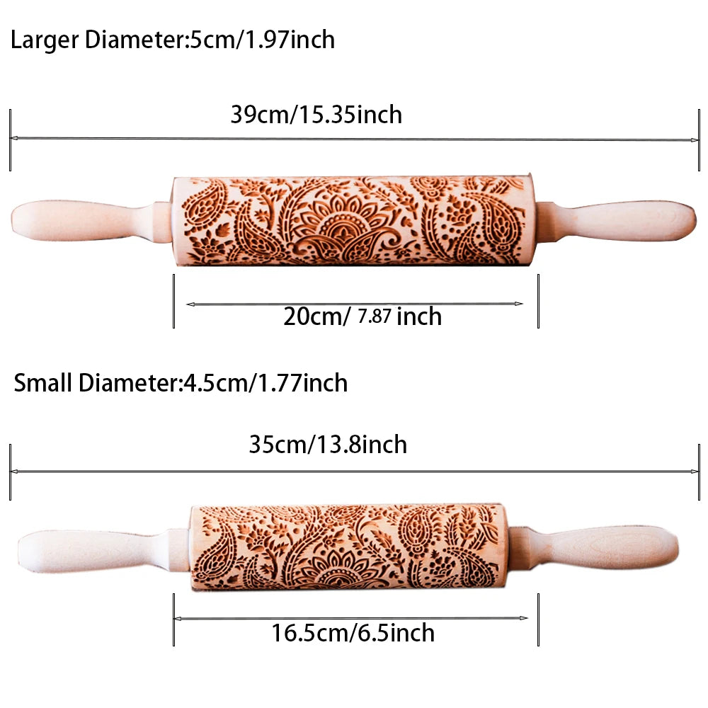 Tree of Life Embossed Wooden Rolling Pin – 3D Cookie Baking