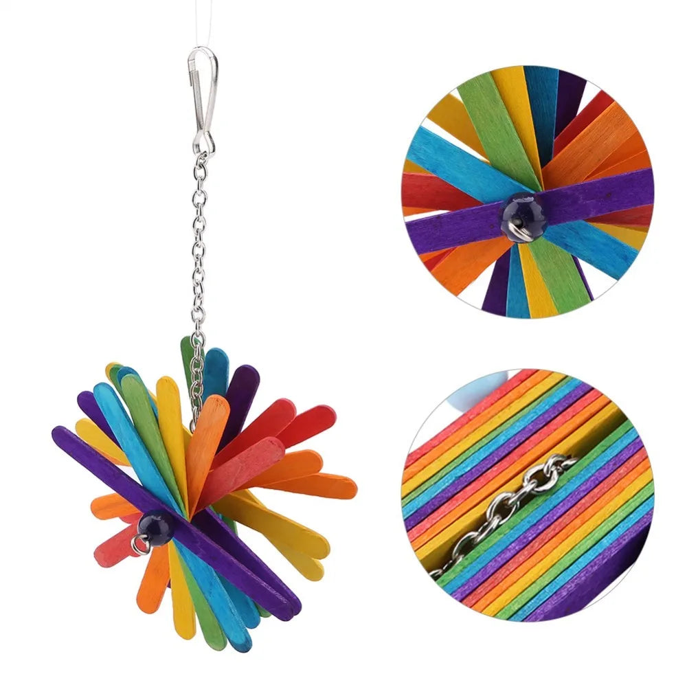 2-Pack Wooden Parrot Chew Toy – Hanging Colorful Beak Grinder