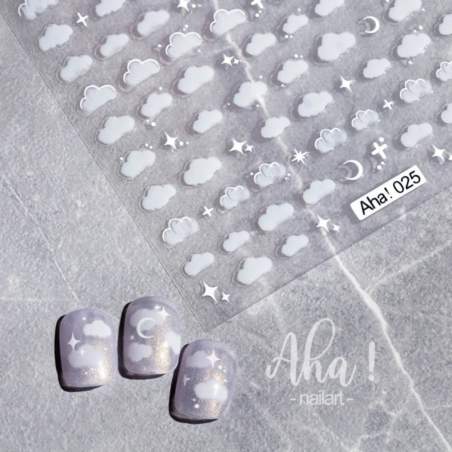 Smoky Black Celestial Nail Stickers – Moon Star Cloud Decals