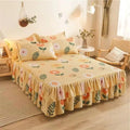 Floral 3-in-1 Cotton Bed Sheet Set with Lace Skirt & Pillowcases