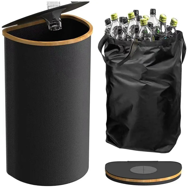 VIBE Bamboo Kitchen Recycling Bin with Lid & Reusable Bag
