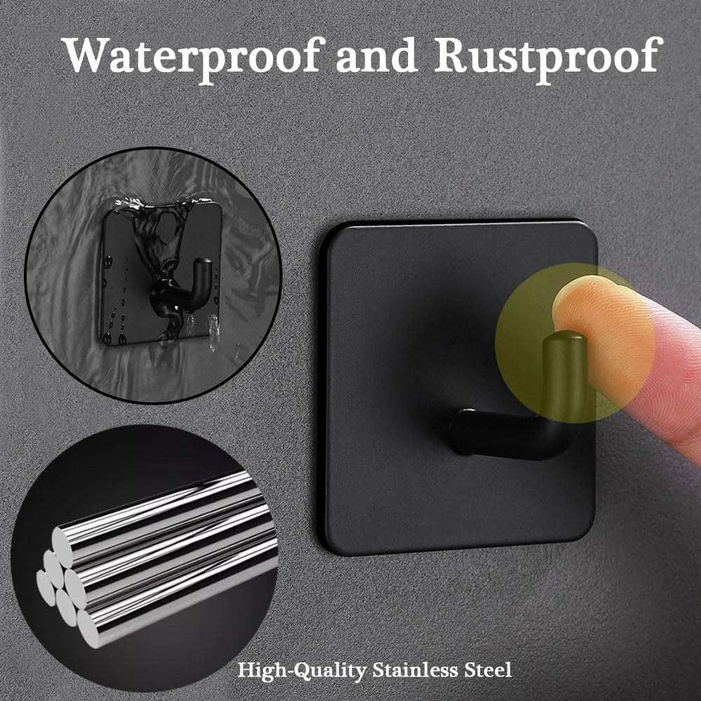 Stainless Steel Self-Adhesive Wall Hooks – Bathroom & Kitchen