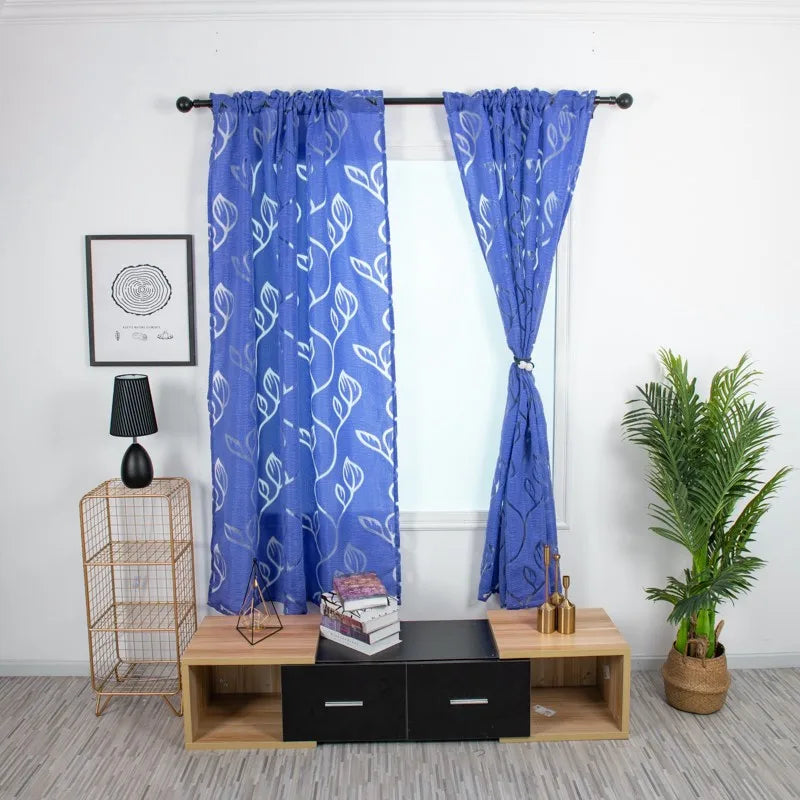 Vines Leaves Sheer Tulle Curtain Panel 100x130cm Polyester