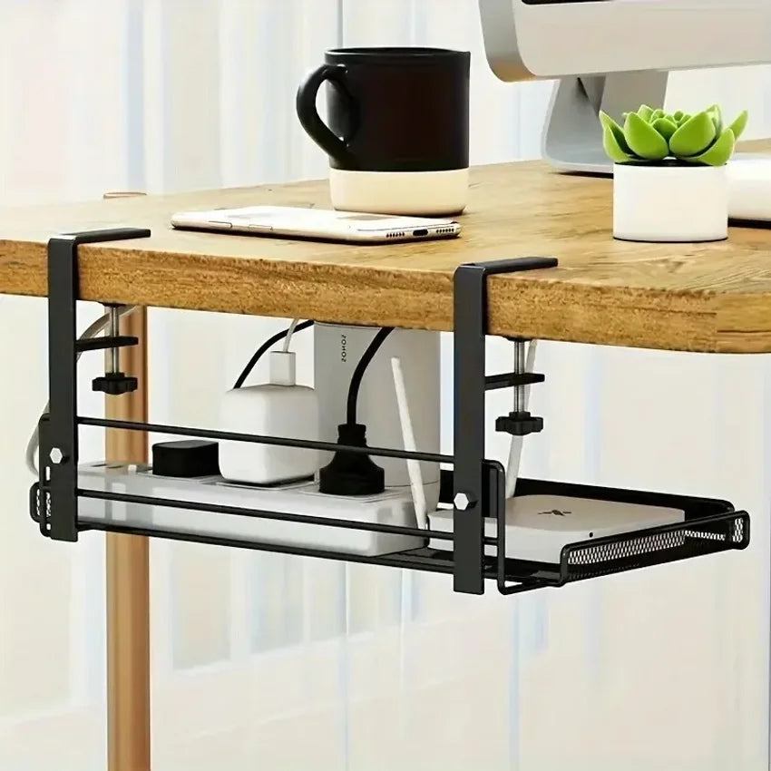Under Desk Cable Management Tray & Storage Rack – Punch-Free