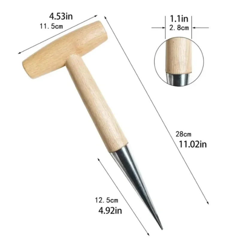 Hand Dibbler Wood Handle – Seed Sowing & Bulb Planting Tool