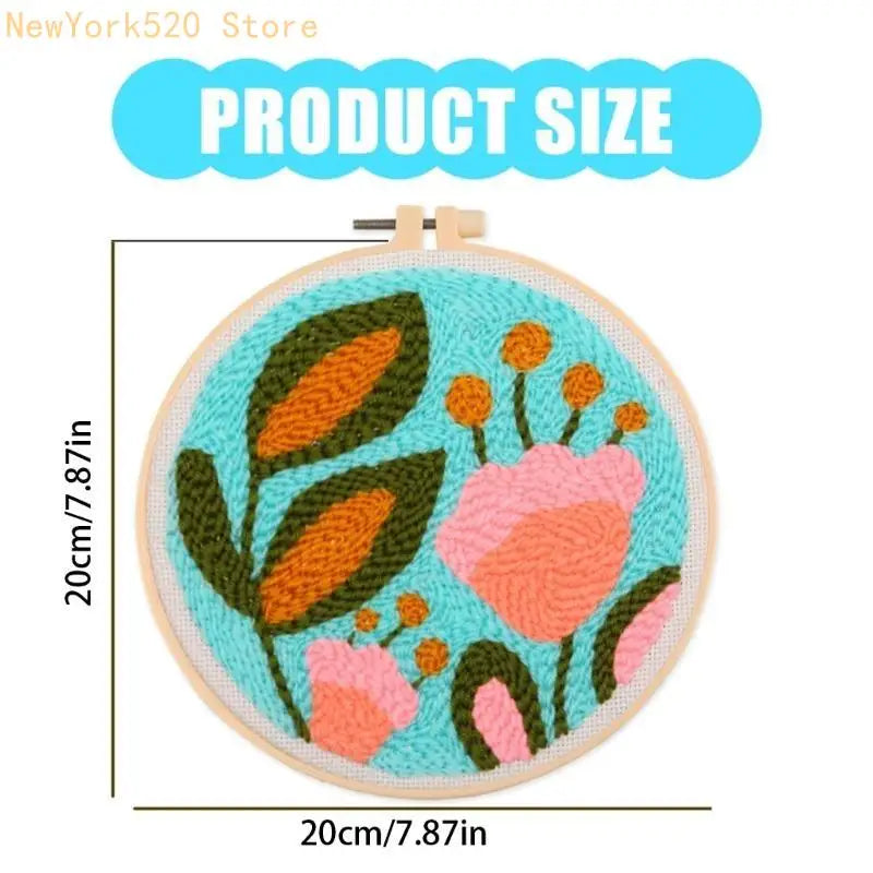 Flower Punch Needle Embroidery Set – Hoop, Yarn & Pattern