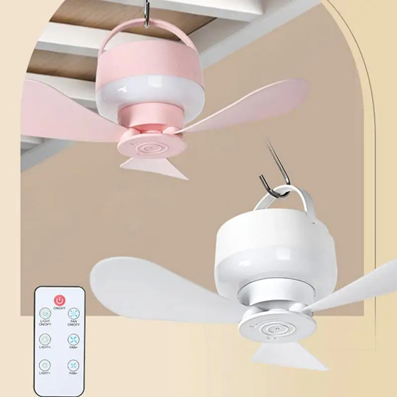 USB Rechargeable Ceiling Fan with Light & Remote Control