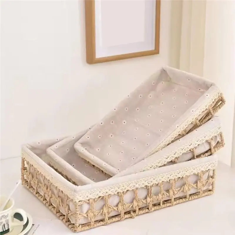 Hand Woven Rattan Desktop Organizer Tray Set of 3 – S/M/L