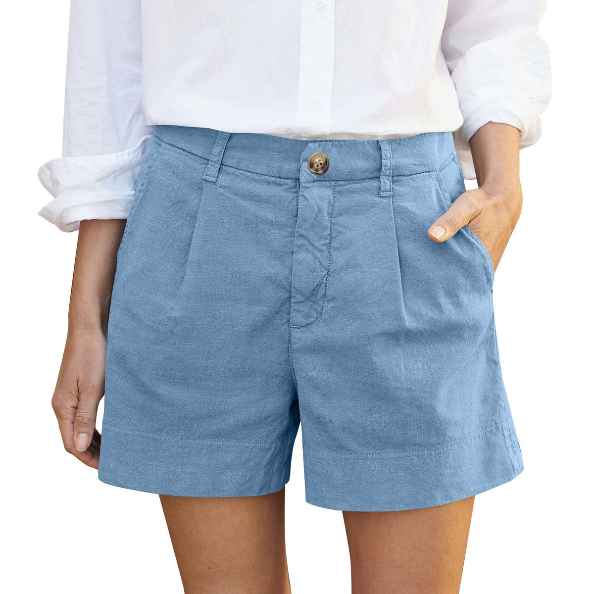 Women's Linen Shorts High Waist Wide Leg Beach Shorts & Pockets