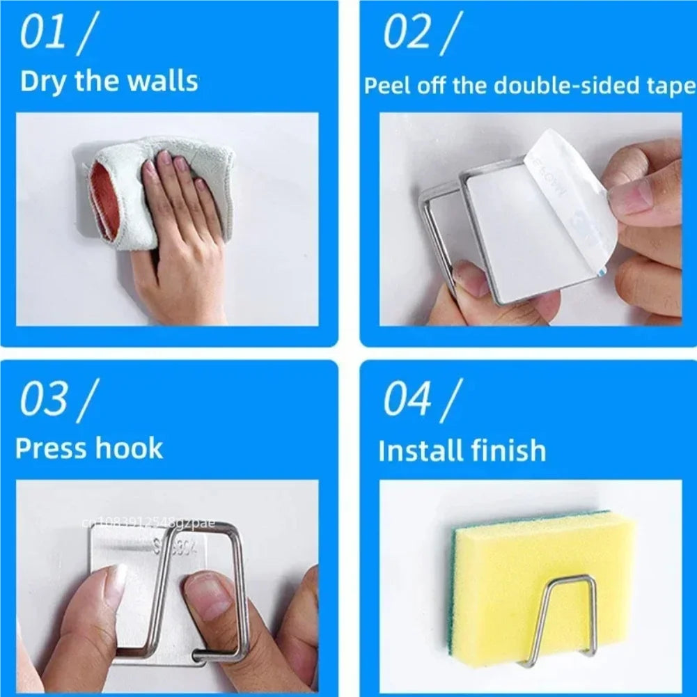 Stainless Steel Sink Sponge Holder Rack – Self-Adhesive 1/3/6 Pack
