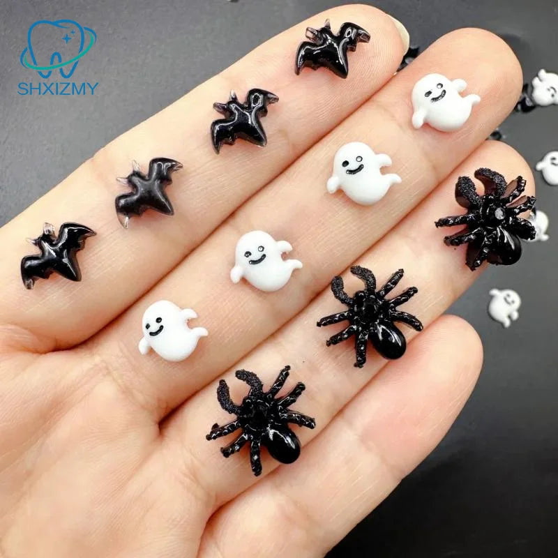 30Pcs Halloween 3D Resin Nail Charms – Bat Spider Snake