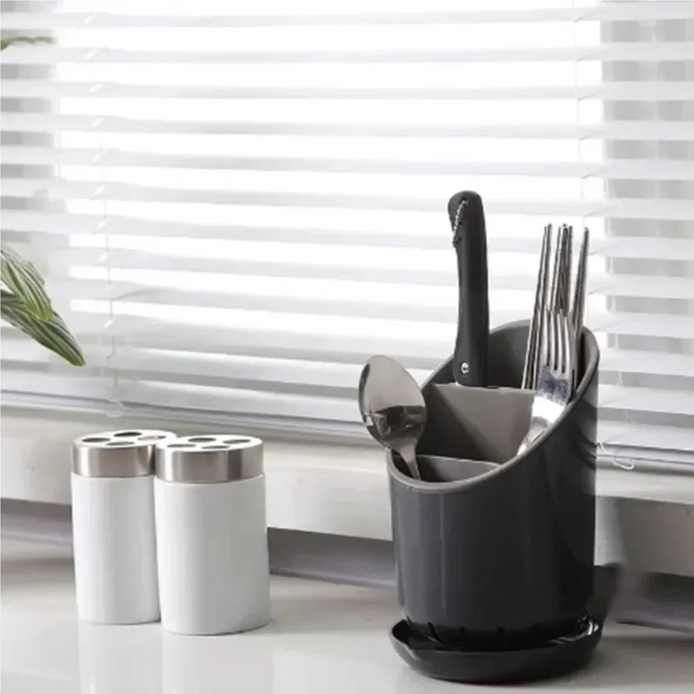 Plastic Cutlery Holder with Drainer – Spoon Fork Knife Organizer