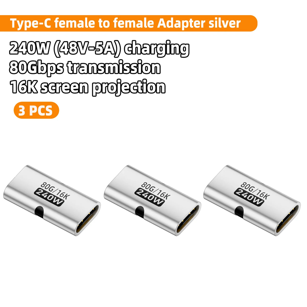 USB4 80Gbps USB-C Female to Female Adapter – 240W, 8K@60Hz
