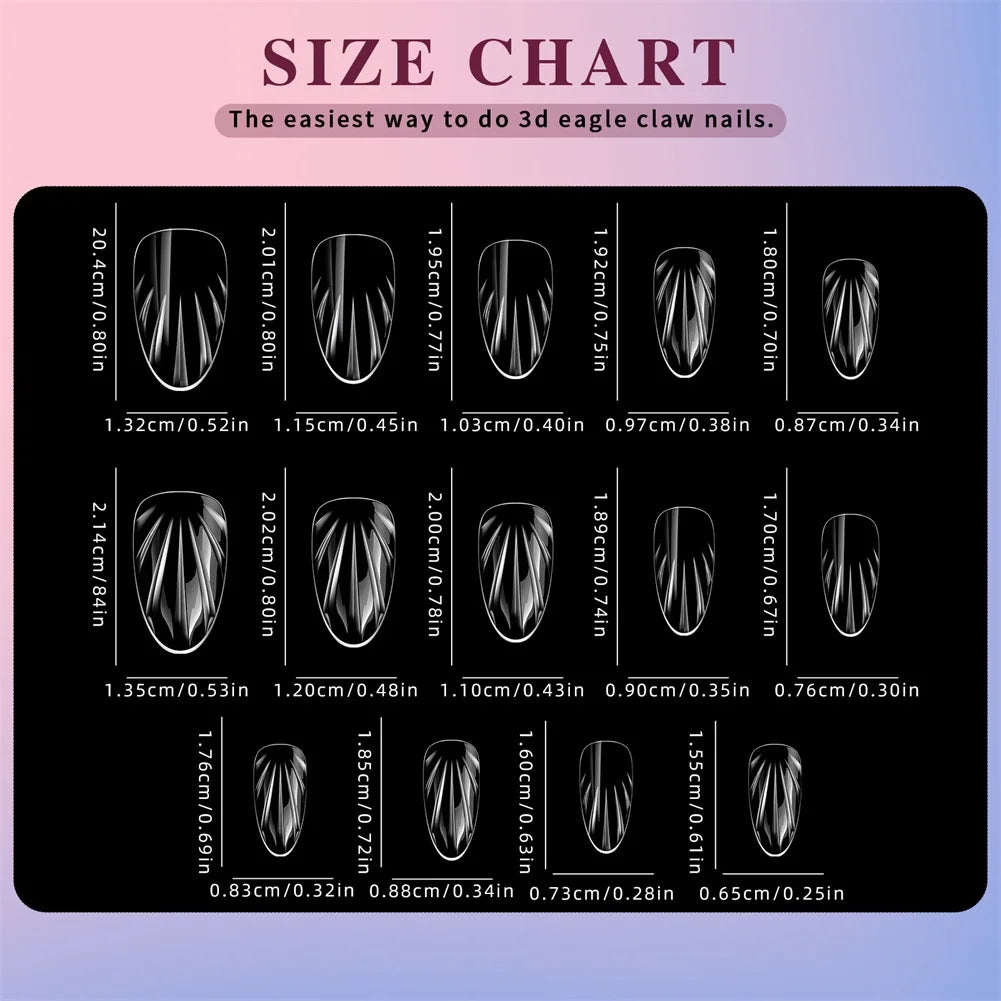140pcs 3D Shell Press-On Nails Iridescent Rhombus Almond