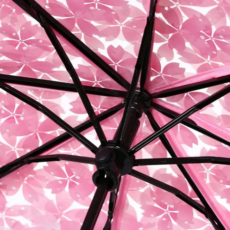 Transparent Cherry Blossom Folding Umbrella – UV & Rain
