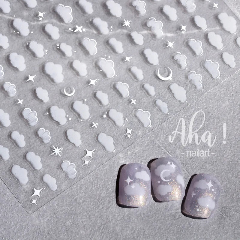 Smoky Black Celestial Nail Stickers – Moon Star Cloud Decals