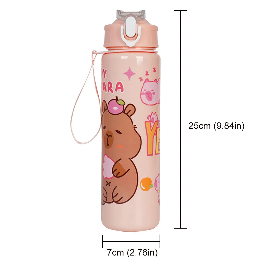 Capybara Kawaii Sports Water Bottle 700ml – Straw & Handle