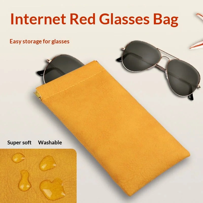 PU Leather Auto-Snap Glasses Pouch – Waterproof Eyewear Case