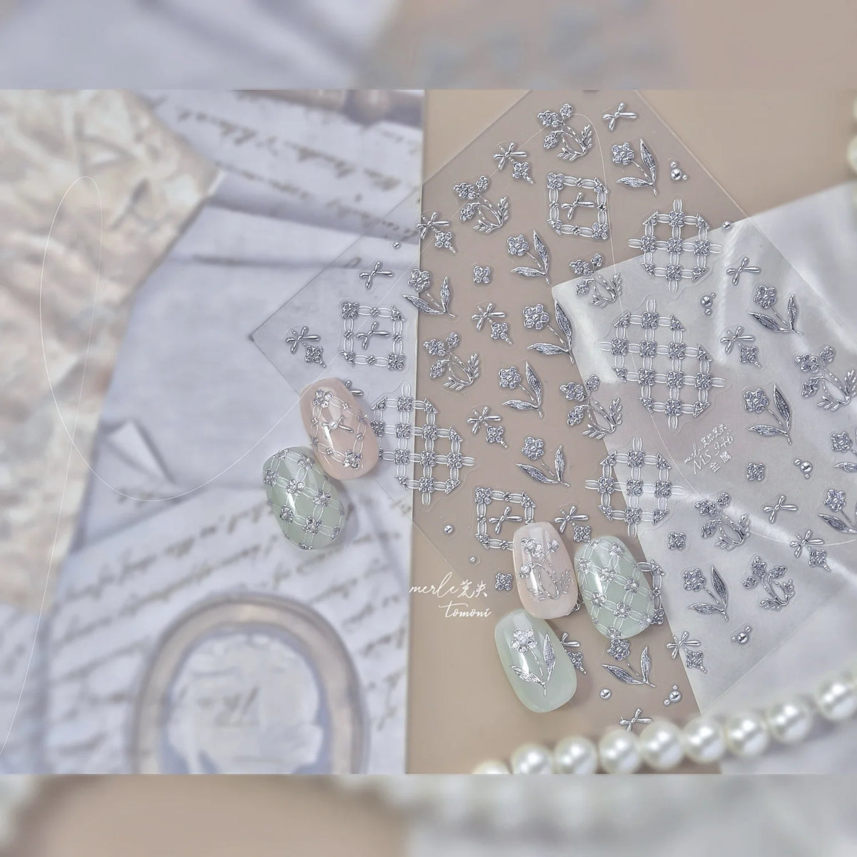 Embossed Metal Flower Nail Stickers – Silver Floral DIY Decals