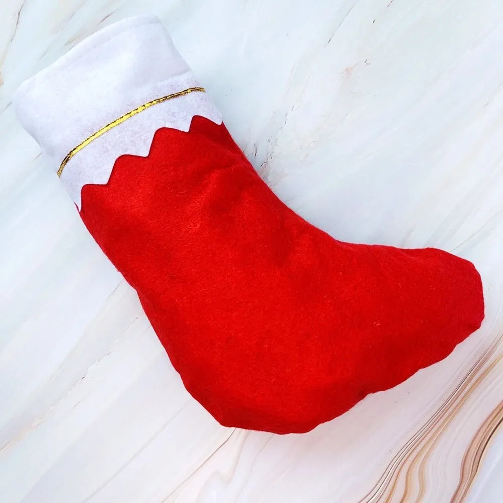 Red Felt Christmas Stocking Golden Trim | Fireplace Décor
