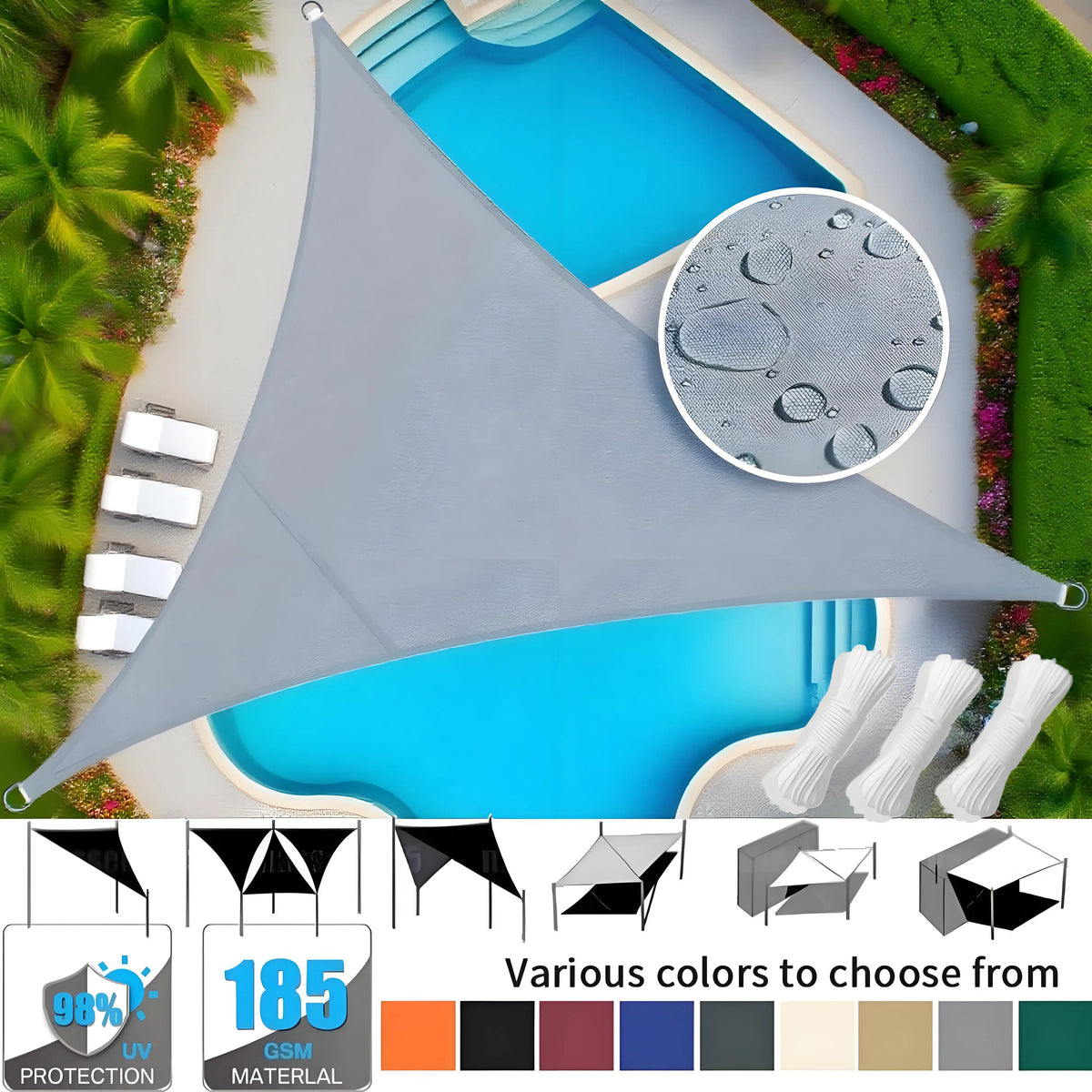 Waterproof Triangle Sun Shade Sail – 98% UV Block for Patio