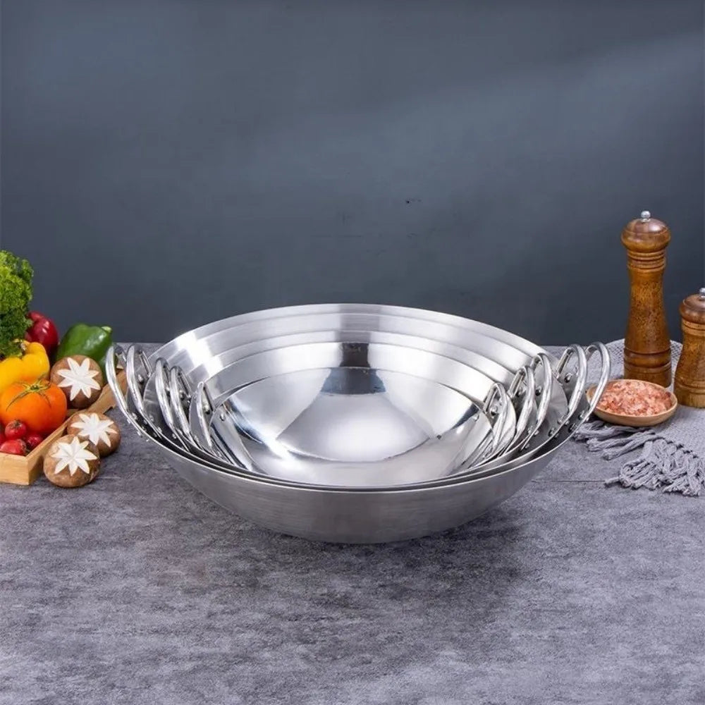 Thickened Stainless Steel Wok Uncoated Double Ear 7–11 Inch