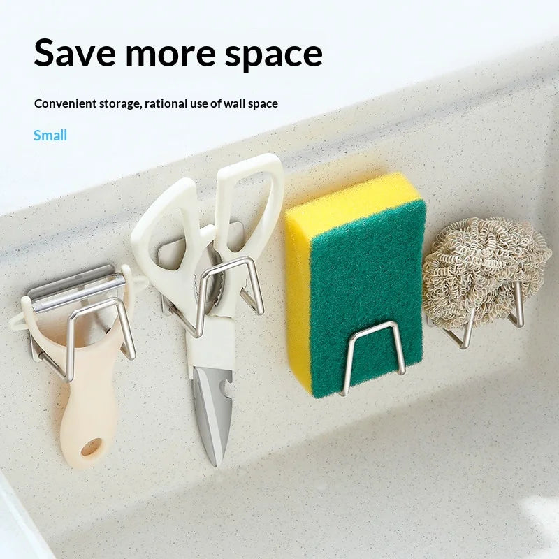 Self-Adhesive Stainless Steel Sink Sponge Rack & Hook