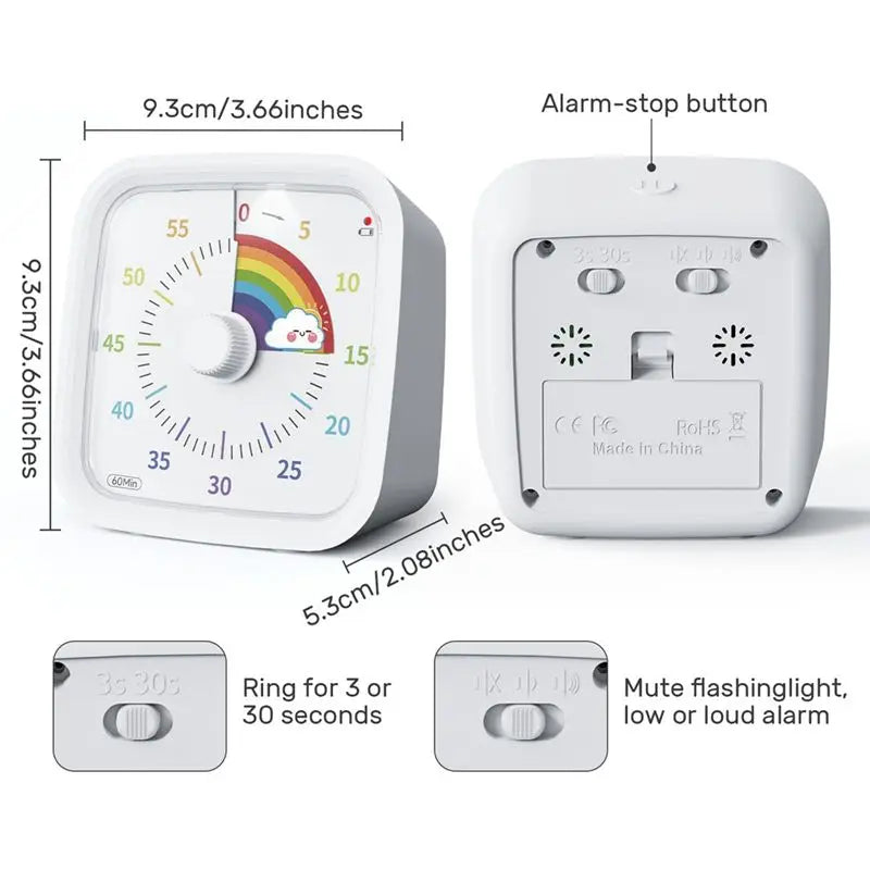 60-Minute Visual Countdown Timer – Rainbow Disk & Protective Case