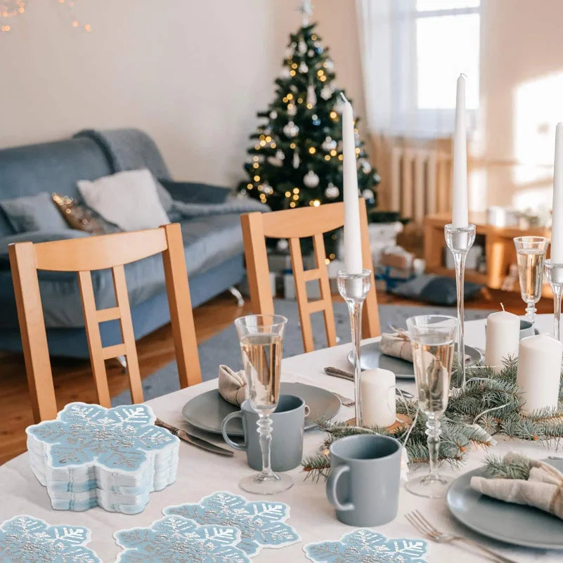 Snowflake Paper Napkins Silver Blue Winter Party 40-100Pcs
