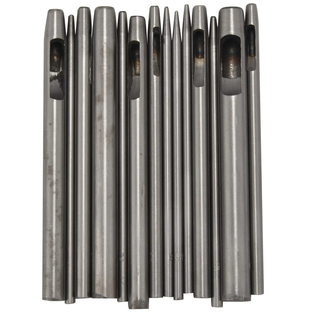 14-Pc Round Hollow Leather Punch Set – Steel Hole Cutter Kit