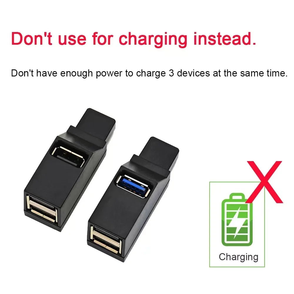 USB 3.0 Hub 3-Port Splitter Adapter for Laptop & Car
