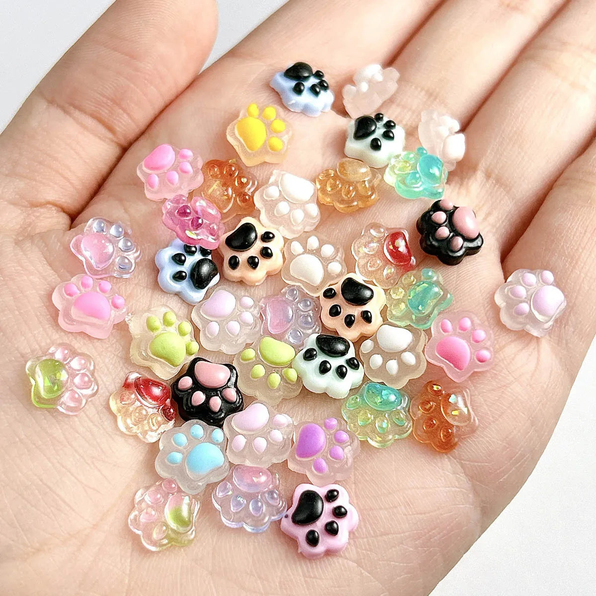 10pcs 3D Cat Paw Nail Charms Kawaii Acrylic Rhinestone Decor