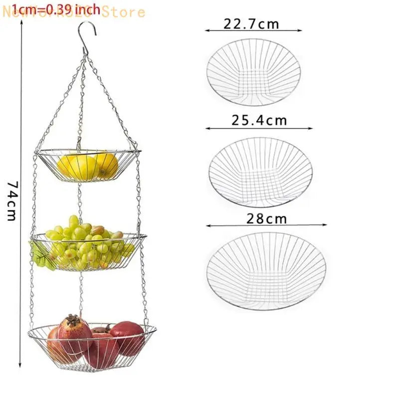 3-Tier Hanging Fruit Basket Iron Wire Rack | Kitchen Organizer